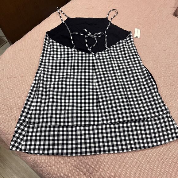 NWT Anthropologie Apron-Style Mini Dress Black & White Check W/Pockets Sz Large - Picture 9 of 10